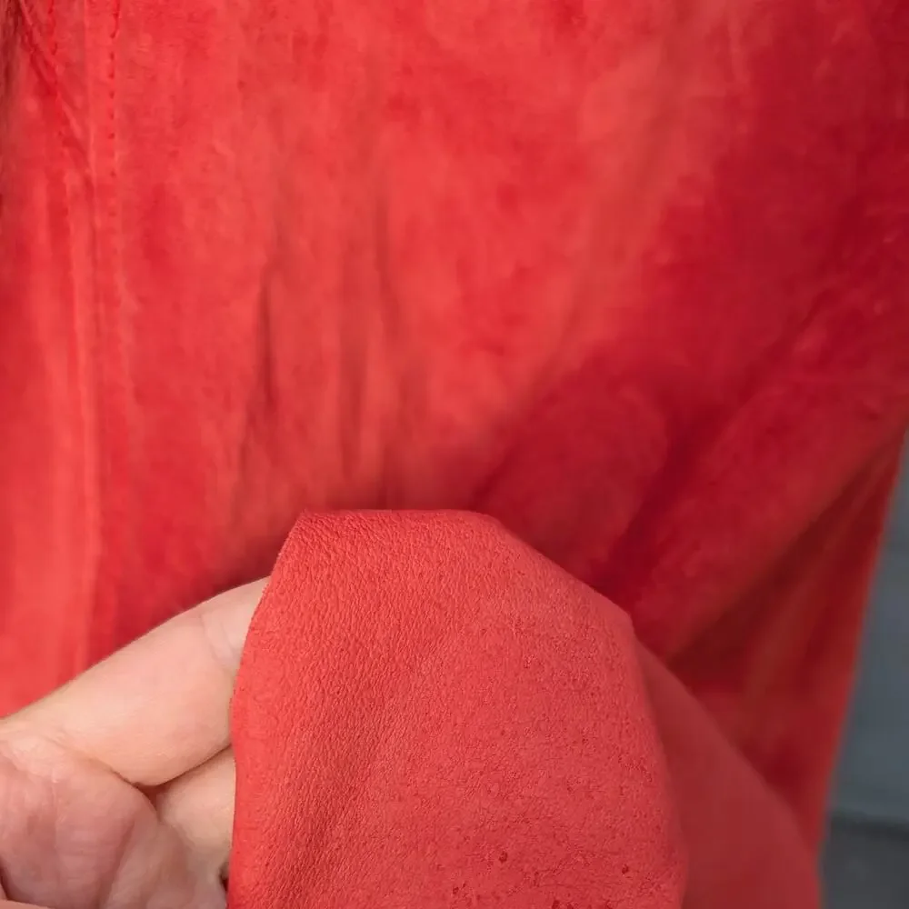 100% Suede Leather Skirt Orange Asymmetrical Midi
